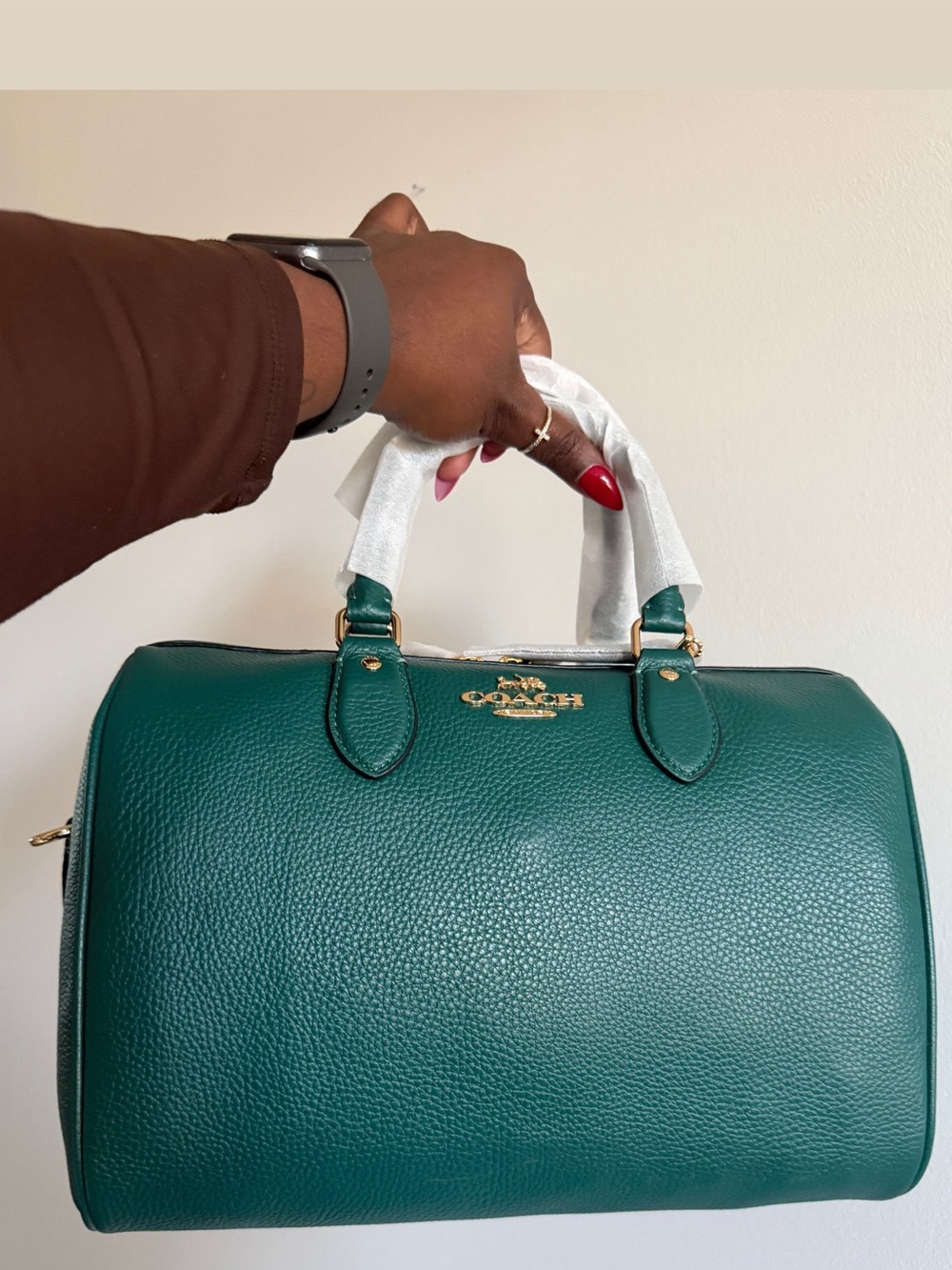 BRAND NEW Emerald Coach Rowan Pebbled Leather Gold Hardware